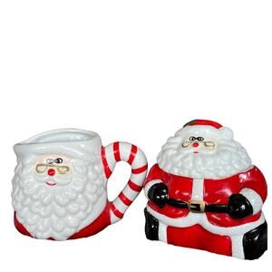 Santa Claus Cream & Sugar Set Ceramic Rotund Whimsical Kitschy Holiday Table